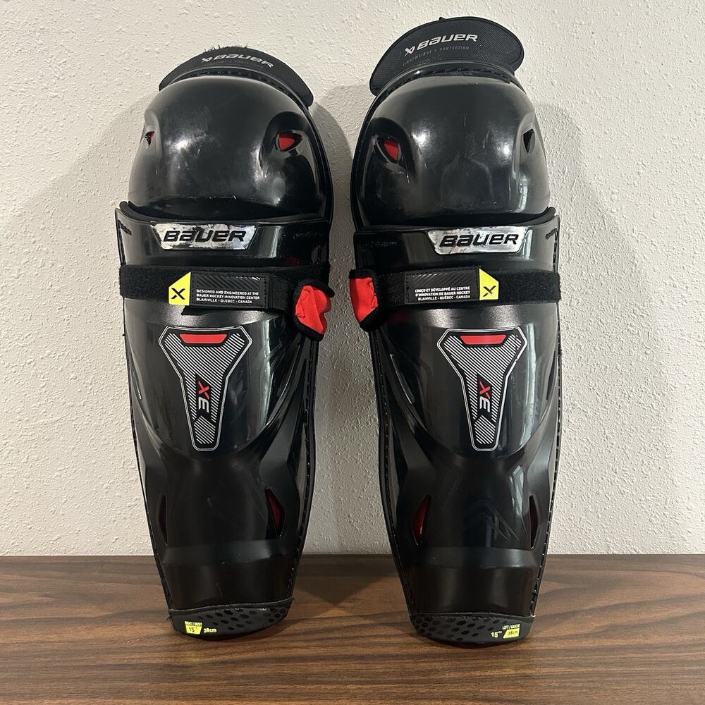 Bauer Vapor XE Shin Guards Senior Size 15 SR 15” Hockey Leg Protection Black Red